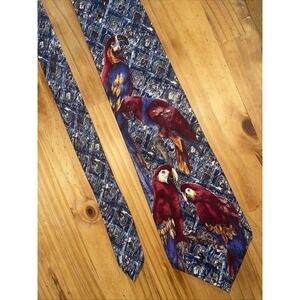 Endangered Species Necktie Men Blue Red Parrots Business Tropical Wedding Resort